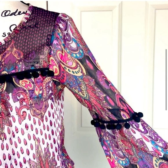 Bebe Puff Sleeve Chiffon Paisley Printed Dress/ Tunic 💖 - Picture 10 of 10